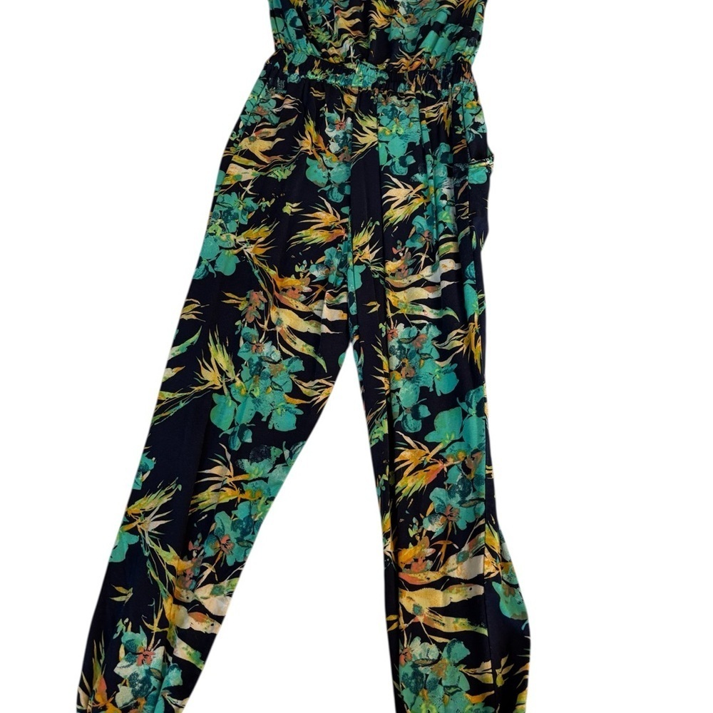 Mudd Women’s Blue & Teal Green Tropical Floral Strapless Jumpsuit Romper Sz XS - Picture 5 of 16